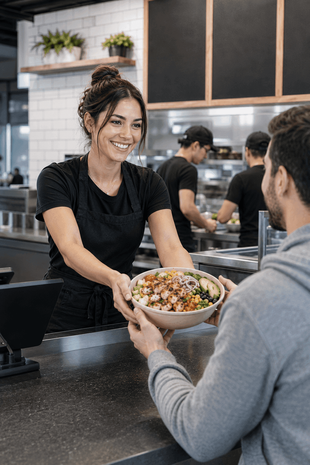 A fast-casual counter and a food truck service window